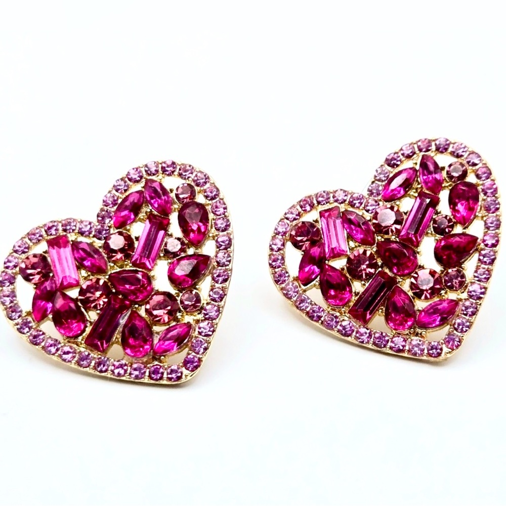 Pink Heart-Shaped Rhinestones Earrings